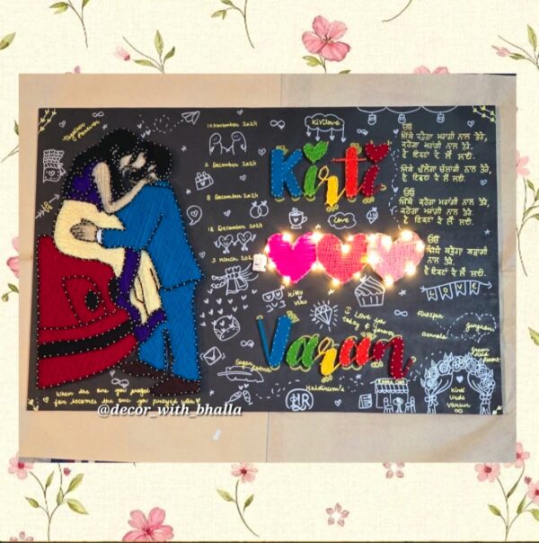 Glowing heart couple string art- customised portrait & name