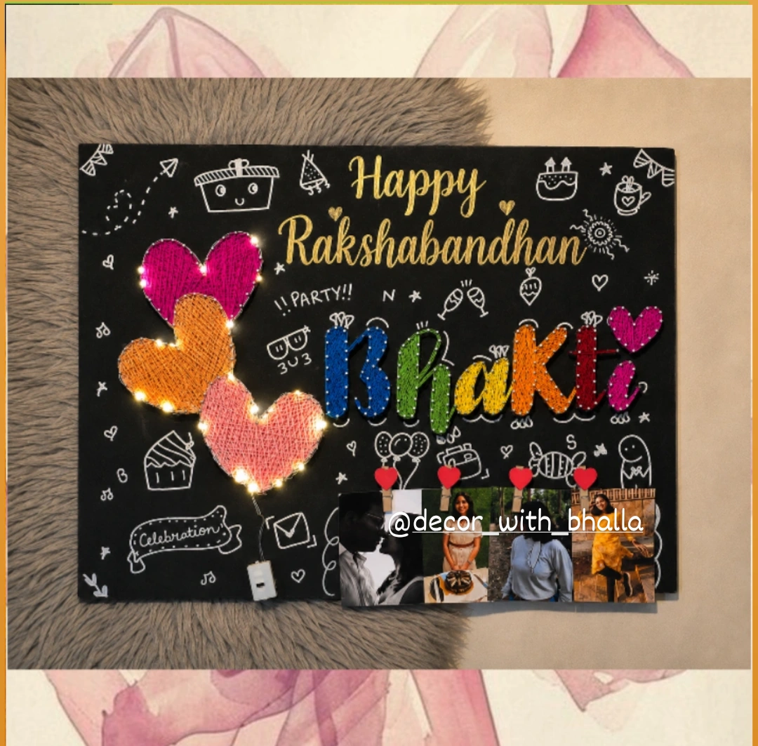 Glowing heart Rakhi string art